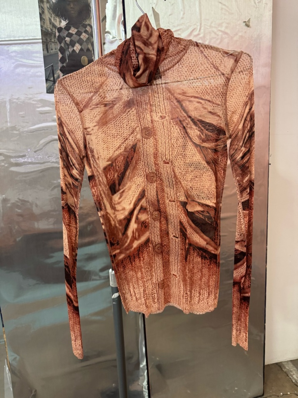 Jean Paul Gaultier Brown Marbled Knit Print Turtleneck Top